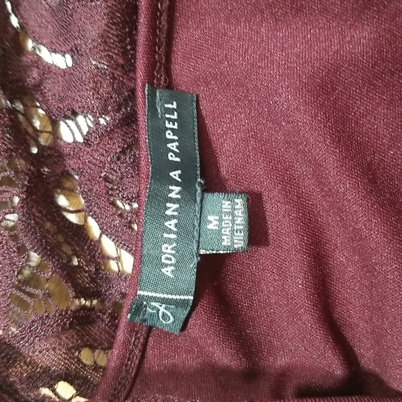 ADRIANNA PAPELL Brown Wide Neckline Off Shoulder Flare Sleeve Lace Shirt Top - Picture 2 of 14